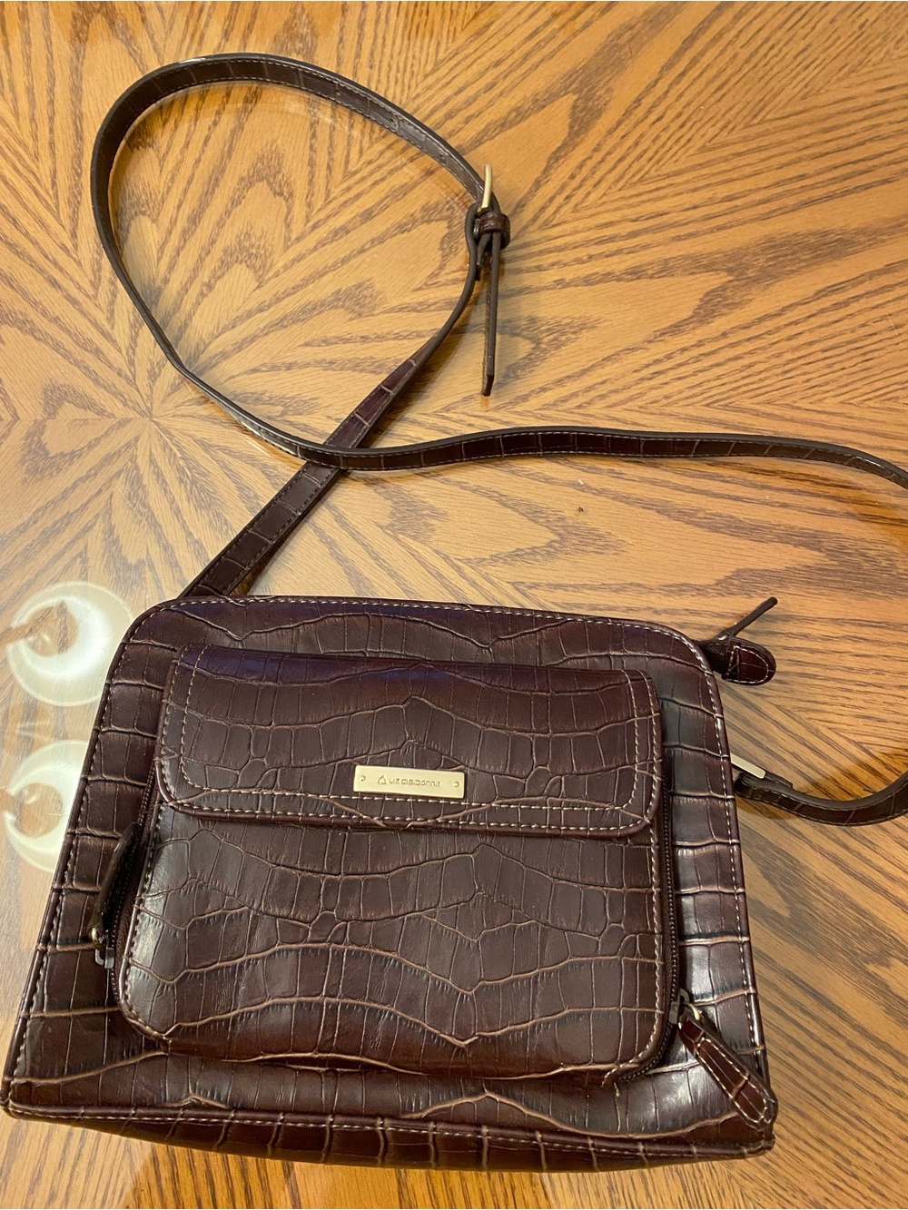 Liz Claiborne Croc-Embossed Brown Crossbody Bag